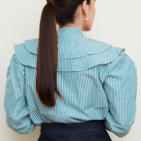 Taibs Double Collar Shirt in Green Stripe, Size M, NWOT - Picture 2 of 16